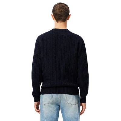 Maglione Uomo girocollo a trecce Navy modello retro