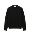Maglia Uomo in lana a trecce Nera, con logo sul petto