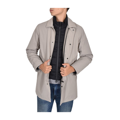 Trench Uomo con zip nascosta Beige aperto modello frontale 