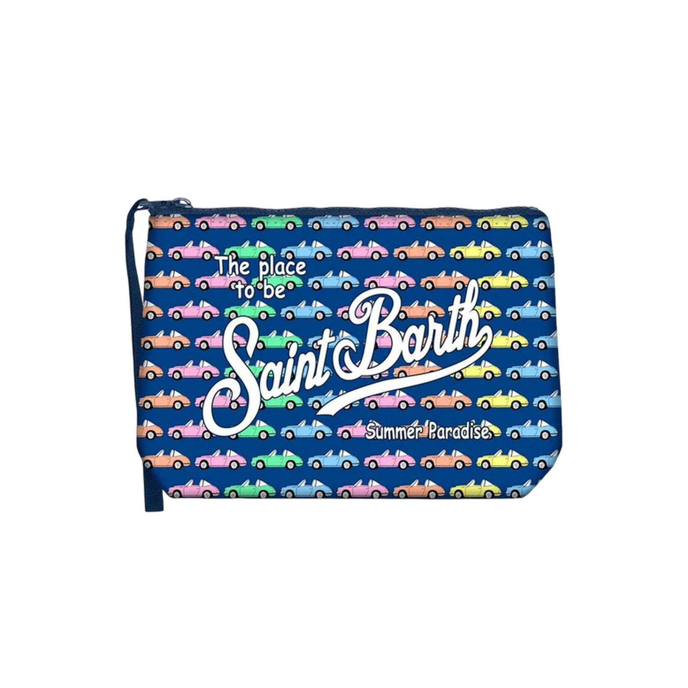 Pochette Aline Navy con macchine colorate all ove