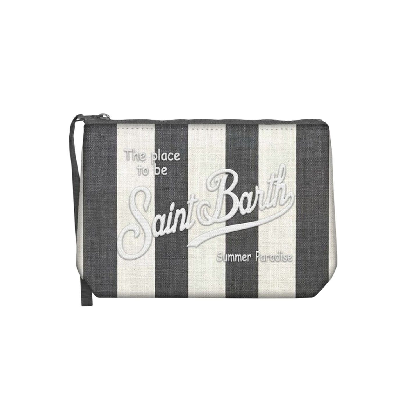 Pochette Aline Soft effetto lino e righe nero/bianco