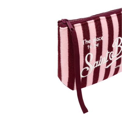 Pochette Donna effetto spugna a righe rosa/bordeaux dettaglio