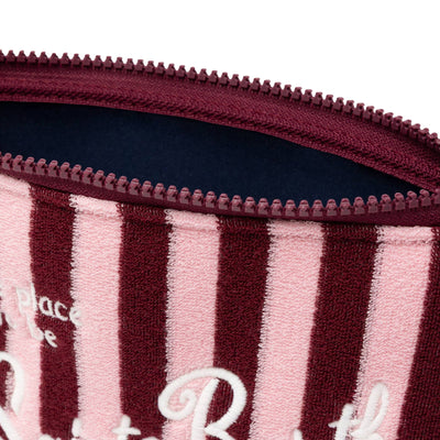 Pochette Donna effetto spugna a righe rosa/bordeaux dettaglio zip aperta