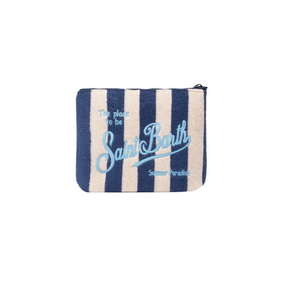 Pochette Donna effetto spugna a righe navy/beige