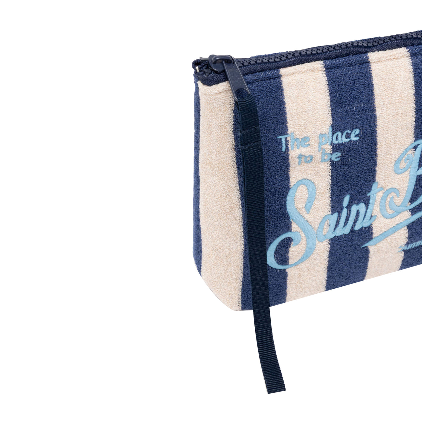 Pochette Donna effetto spugna a righe navy/beige dettaglio