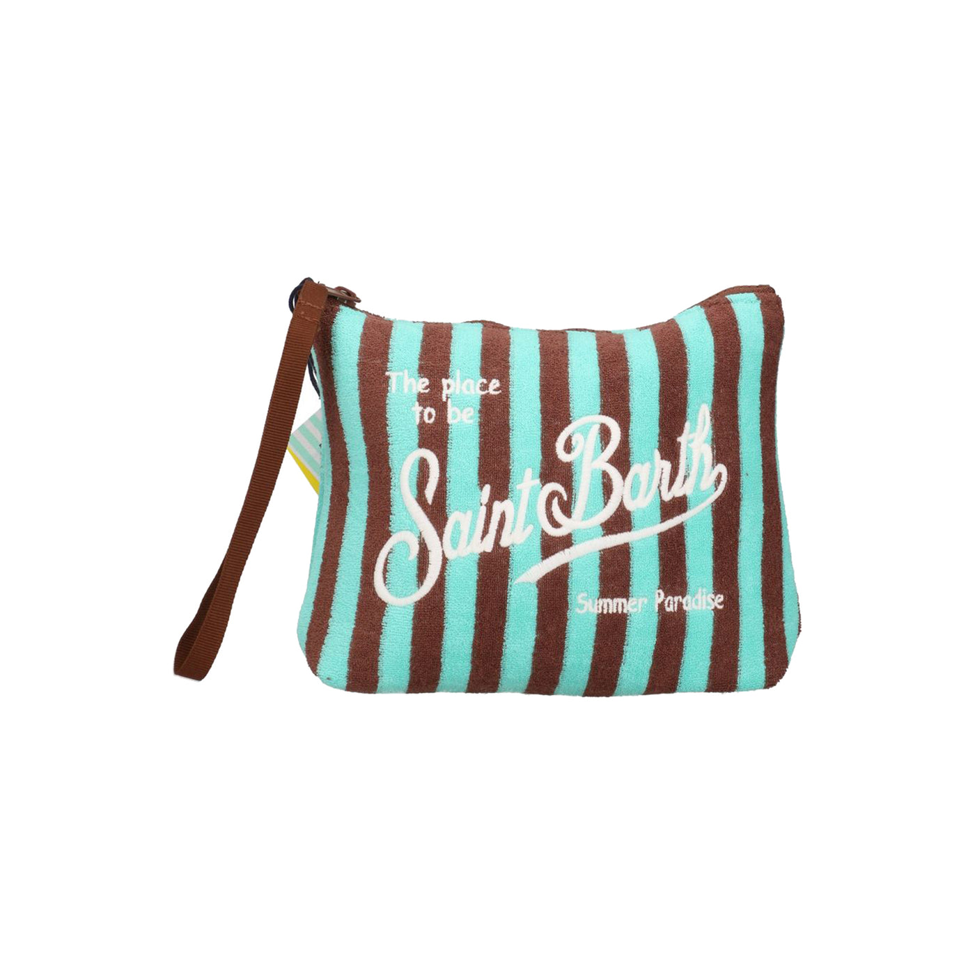 Pochette Donna effetto spugna a righe verde acqua/marrone