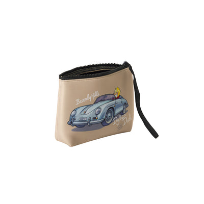 Pochette Aline Beige con stampa Papero e Macchina con zip aperta