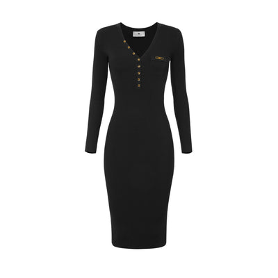 Acquista subito l'Abito Donna, in maglia, con scollo a V e bottoni dorati e taschino in raso con logo in metallo dorato firmato Elisabetta Franchi, su Old England: vieni a scoprire tutta la collezione sul nostro sito