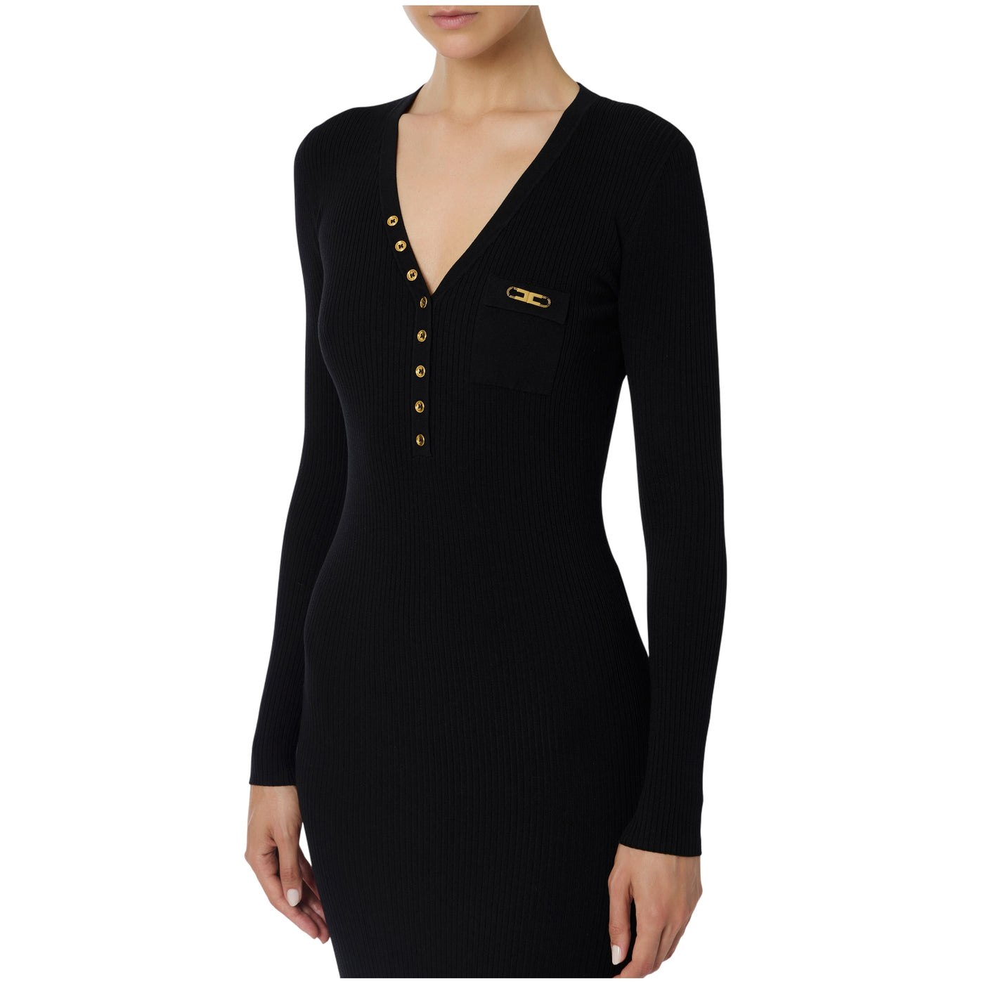 Acquista subito l'Abito Donna, in maglia, con scollo a V e bottoni dorati e taschino in raso con logo in metallo dorato firmato Elisabetta Franchi, su Old England: vieni a scoprire tutta la collezione sul nostro sito