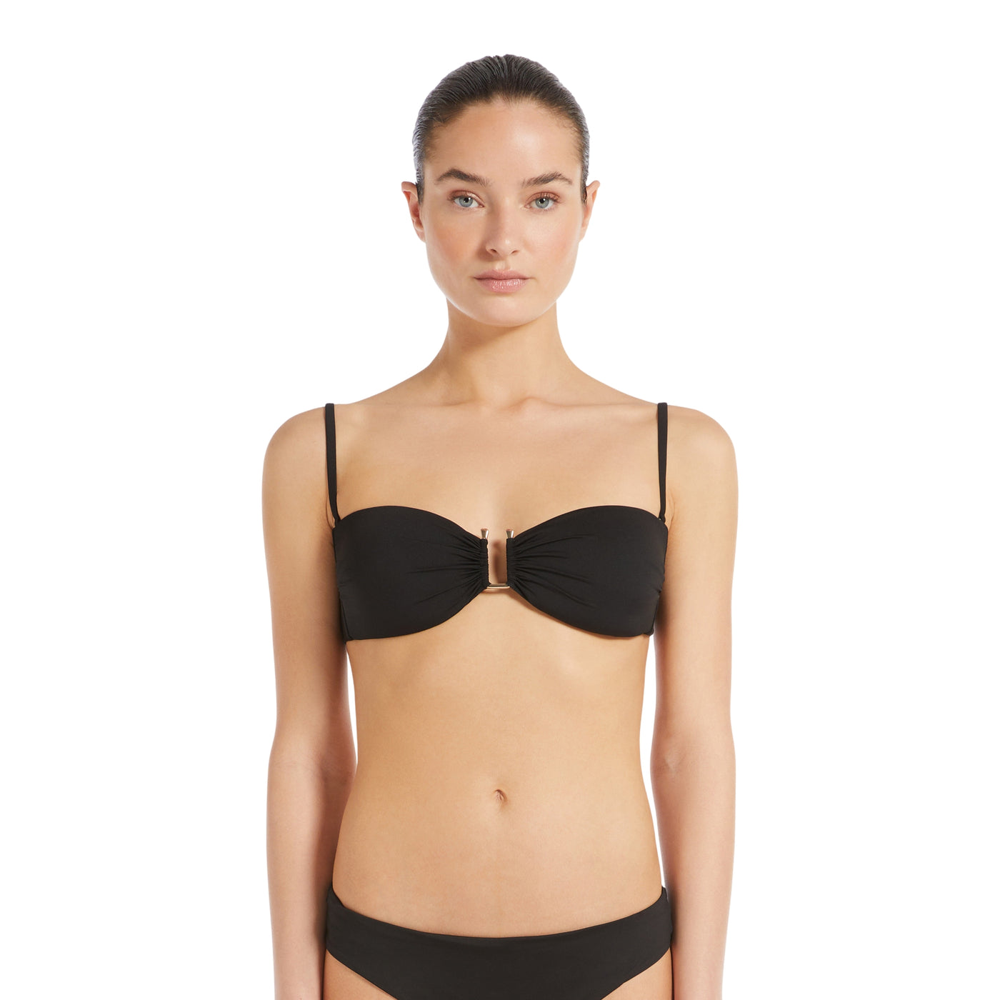 Reggiseno Donna Amelia a fascia nero modella frontale