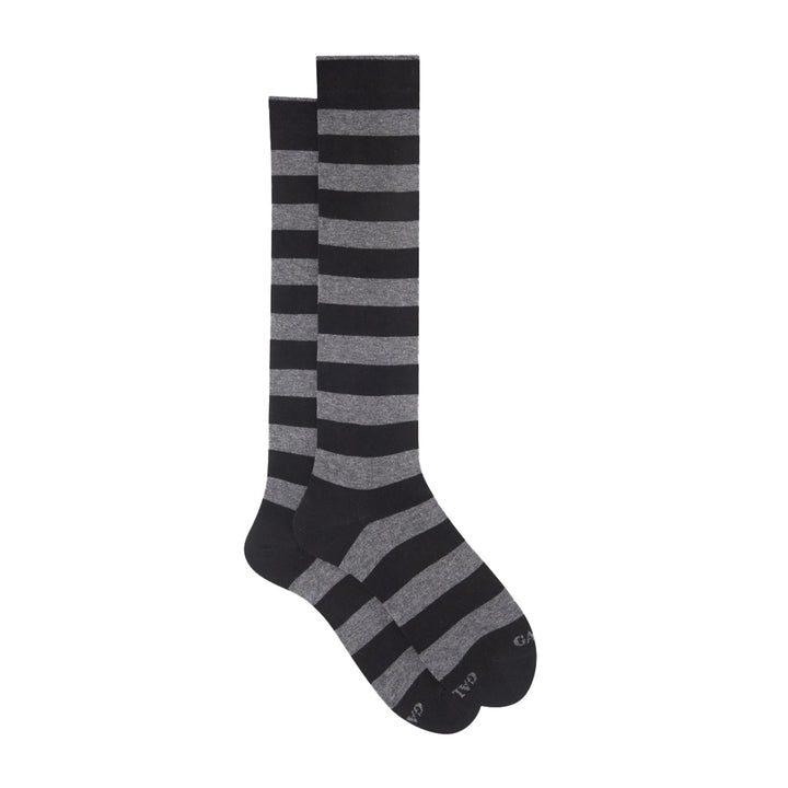 Gallo Calze Lunghe Uomo In Cotone – Antracite Con Righine Bicolore, Autunno/Inverno 2021