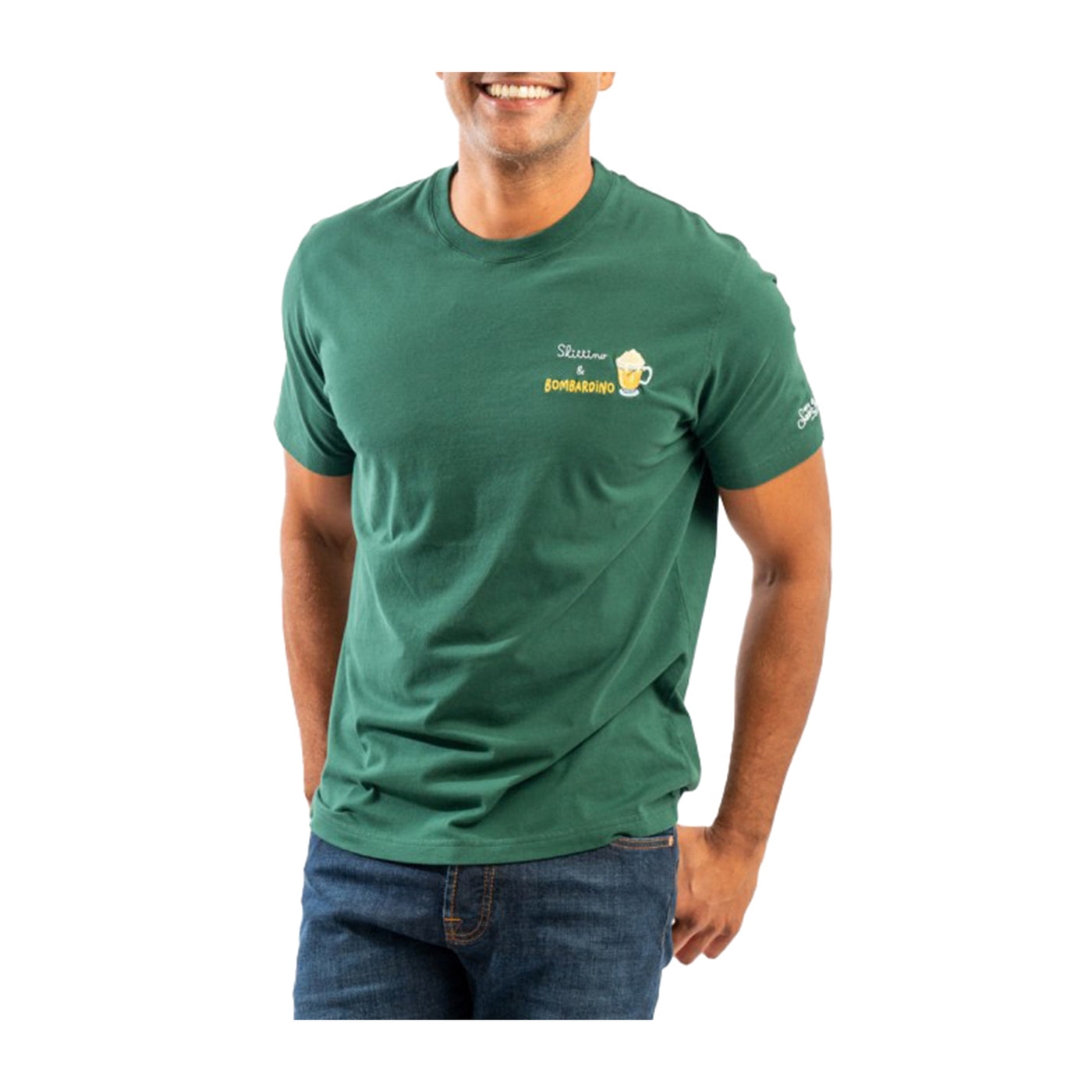 T-shirt Uomo Arnott verde con ricamo e grafica modello frontale