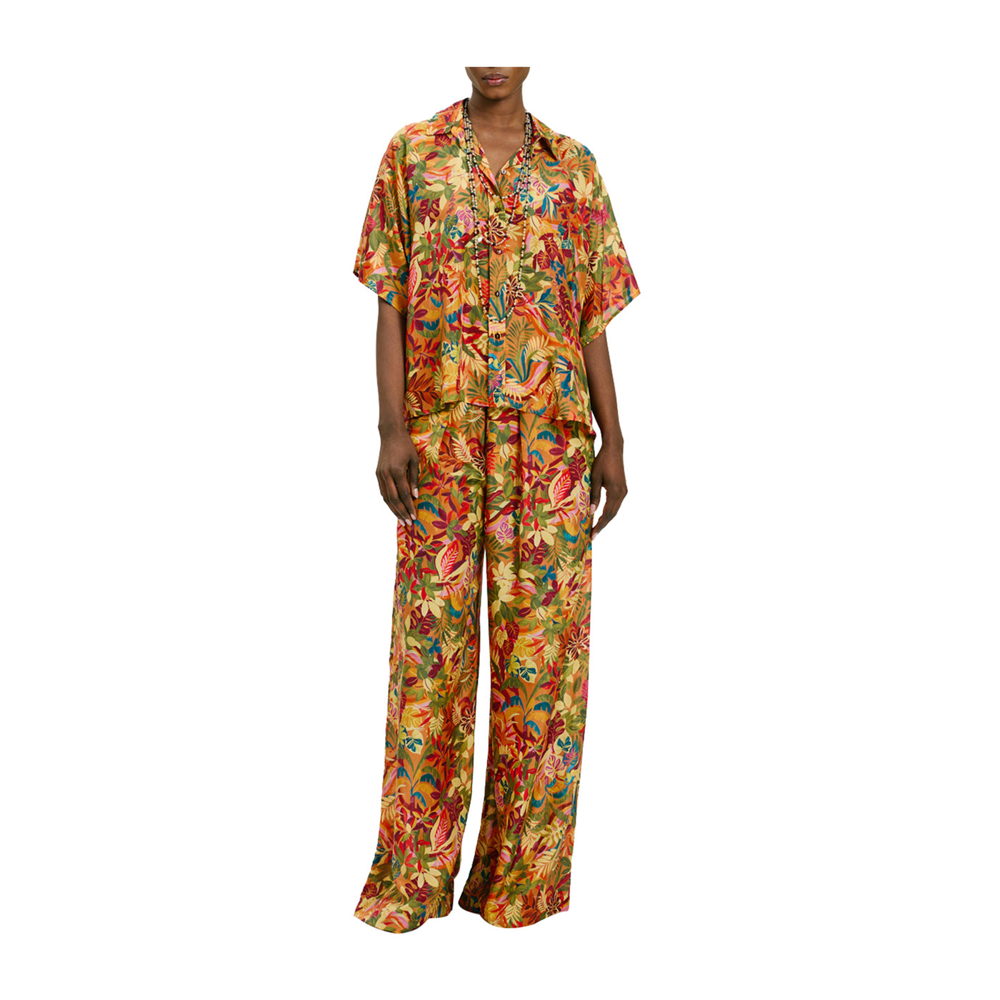 Pantalone Donna Arancione, a palazzo, con fantasia all over