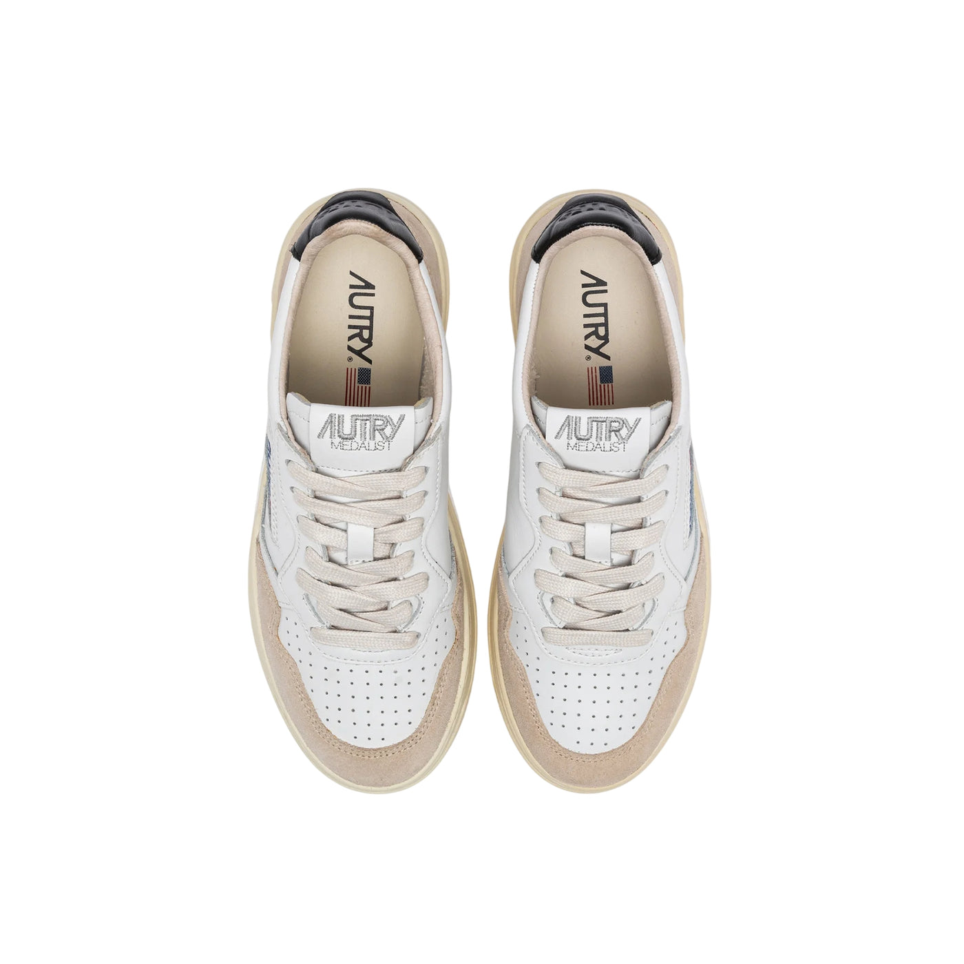 Sneakers Uomo Medalist Low in pelle bianca e suede beige