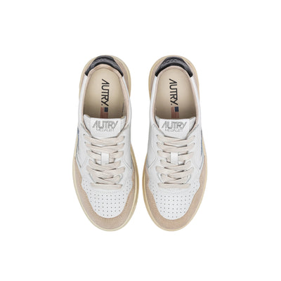 Sneakers Uomo Medalist Low in pelle bianca e suede beige