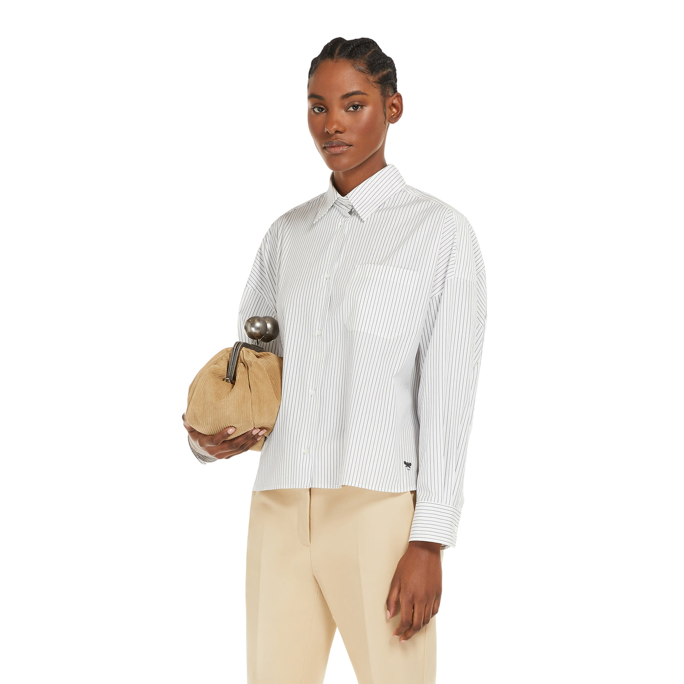 Camicia Donna Aureo a righe blu modella frontale