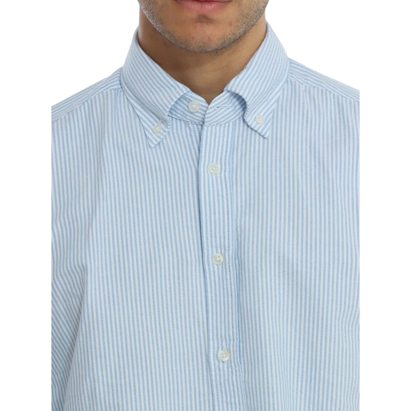 Camicia Uomo a righe azzurro dettaglio