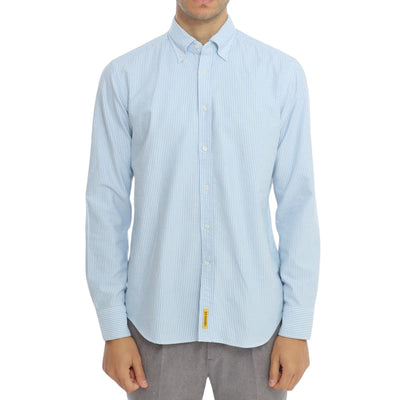 Camicia Uomo a righe azzurro modello frontale