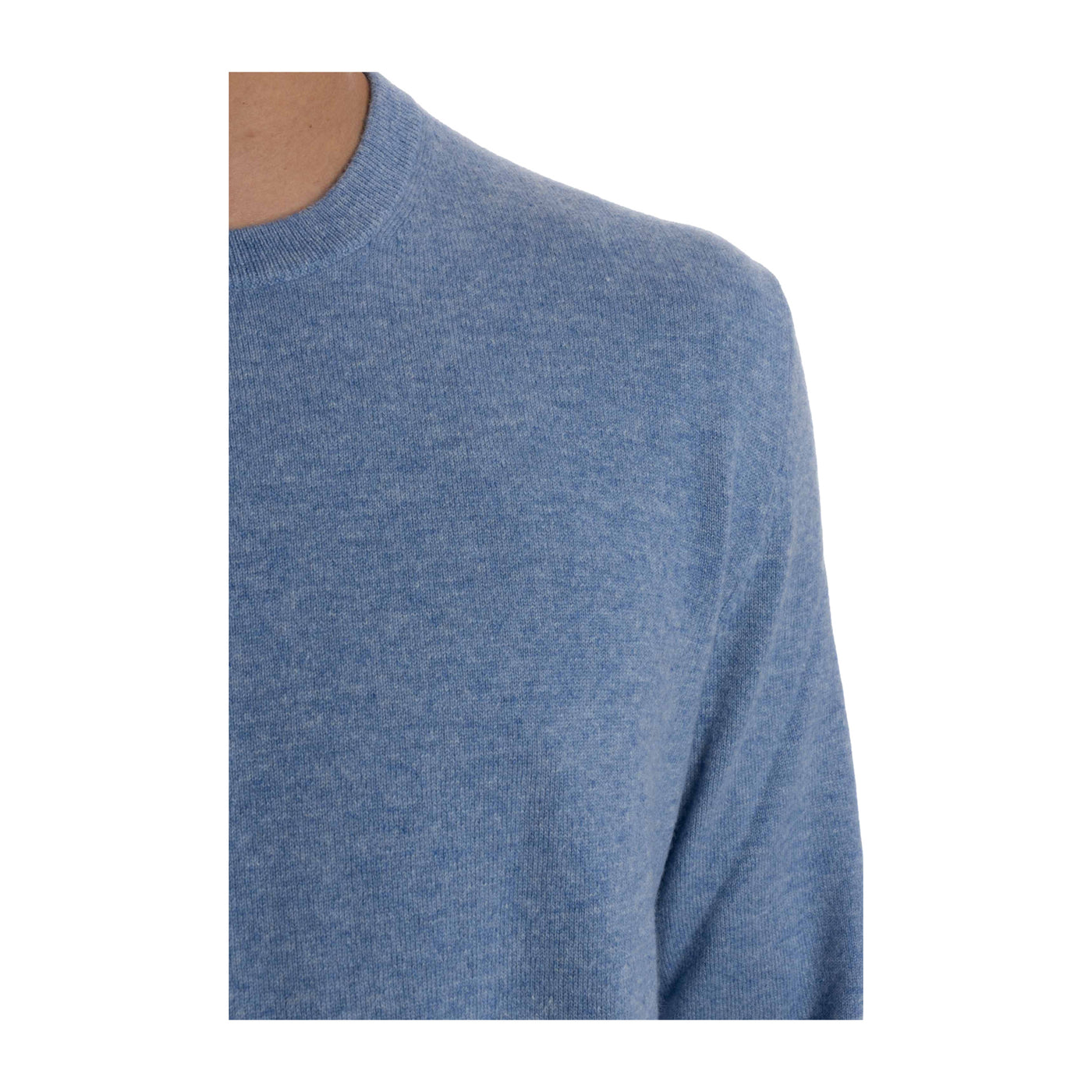 Maglia Uomo Girocollo in Cashmere Celeste dettaglio frontale