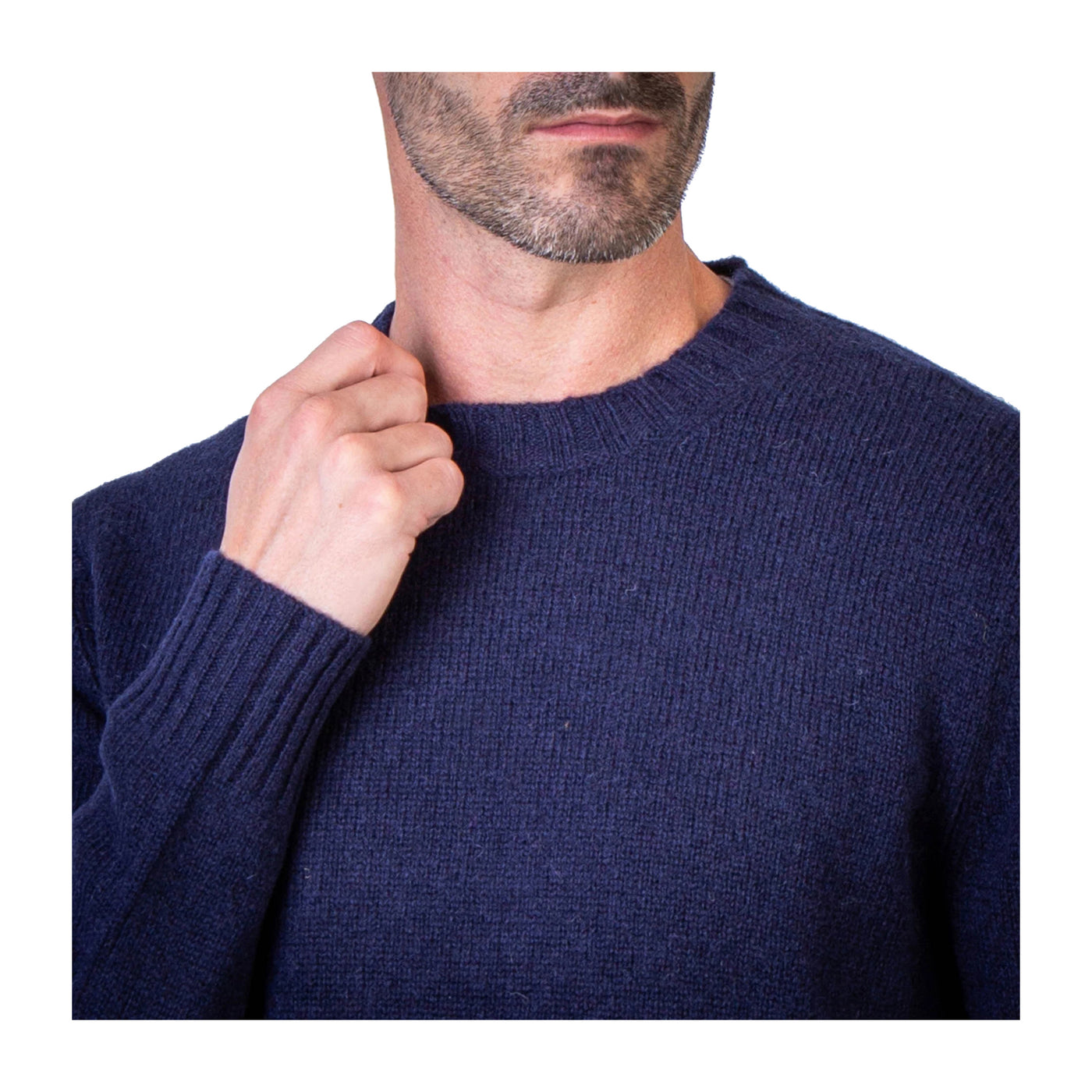 Maglia Uomo Girocollo in Cashmere Blu navy dettaglio collo