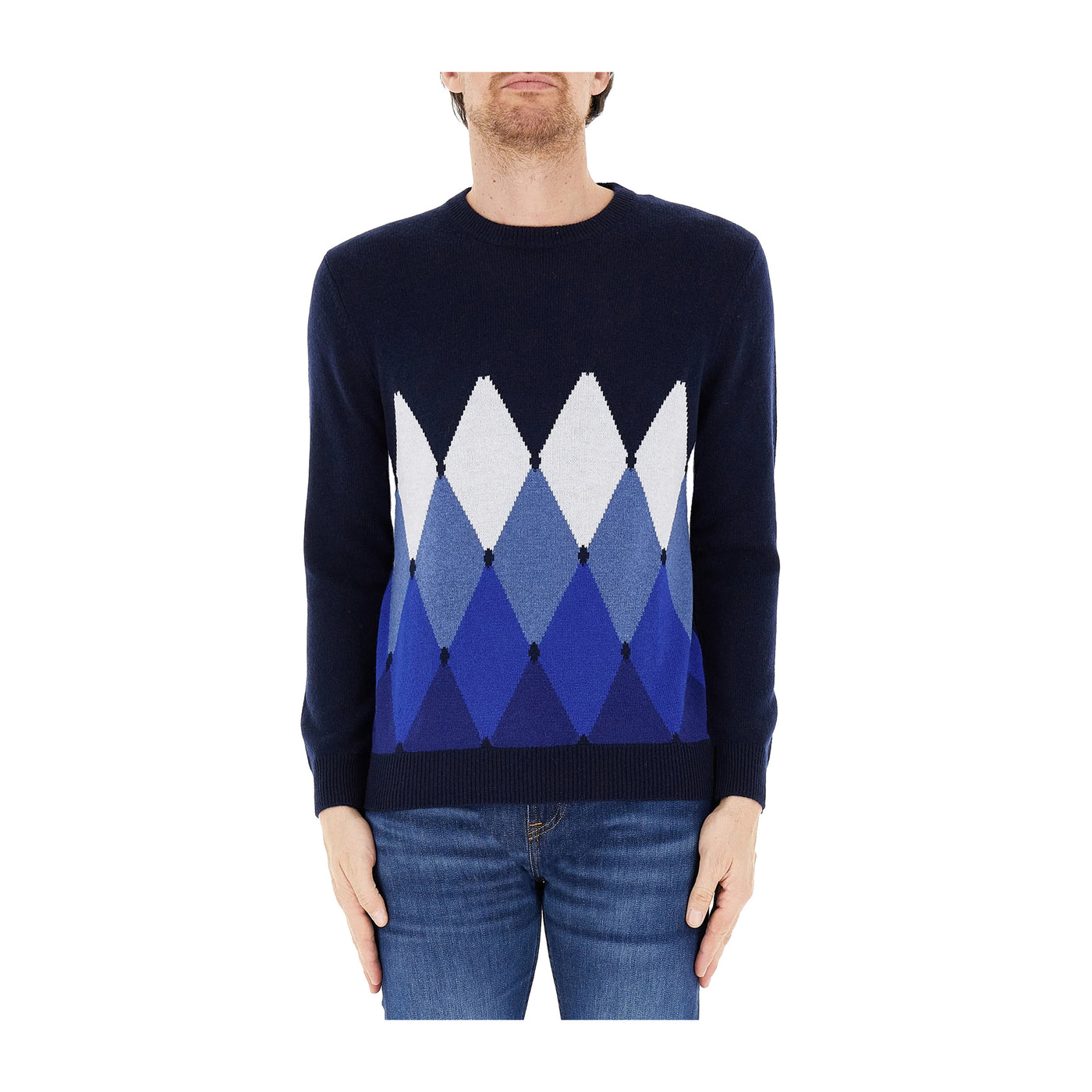 Maglione Uomo a rombi Blu navy modello frontale