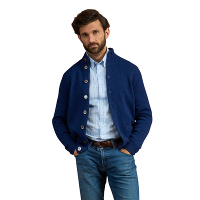 Cardigan Uomo in lana Landford Blu modello frontale