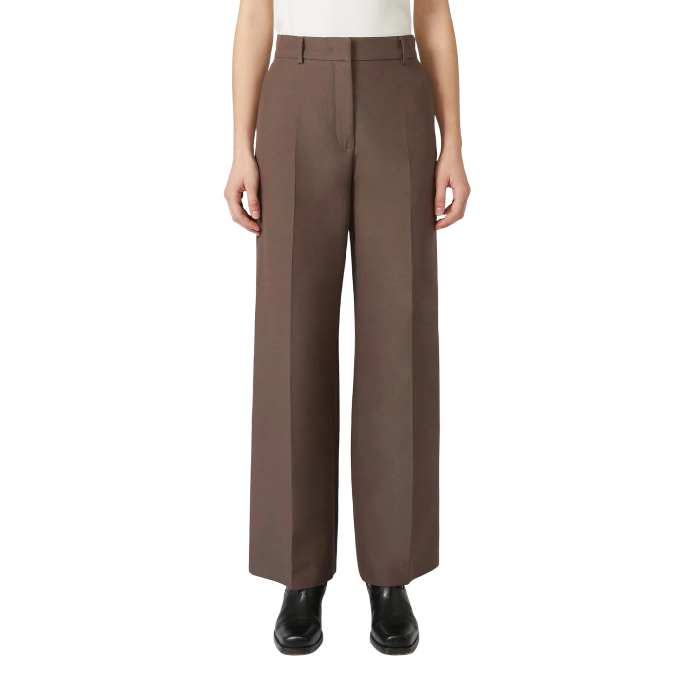 Pantaloni Donna a palazzo Marrone modella frontale