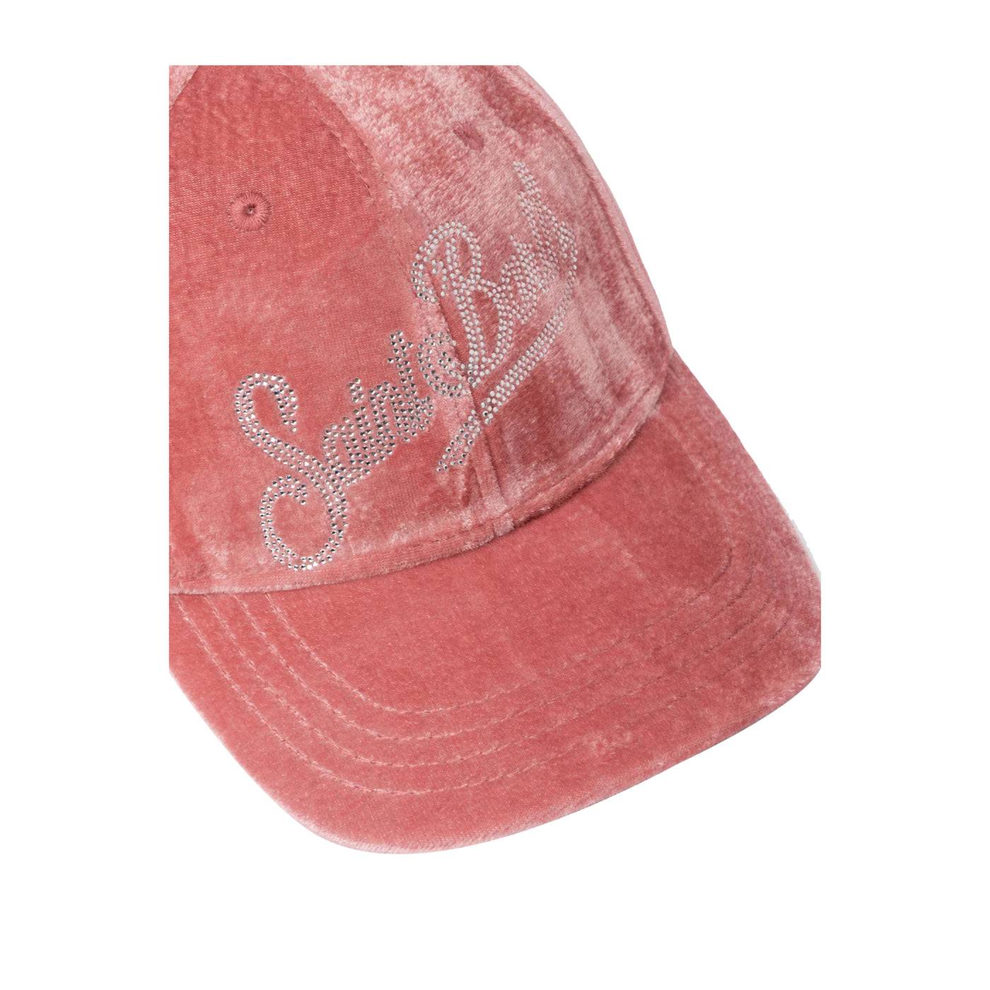 Dettaglio Cappello da baseball in velluto rosa con logo con strass