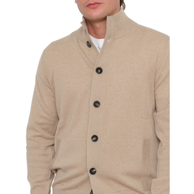 Cardigan Uomo con bottoni e tasche Beige dettaglio frontale