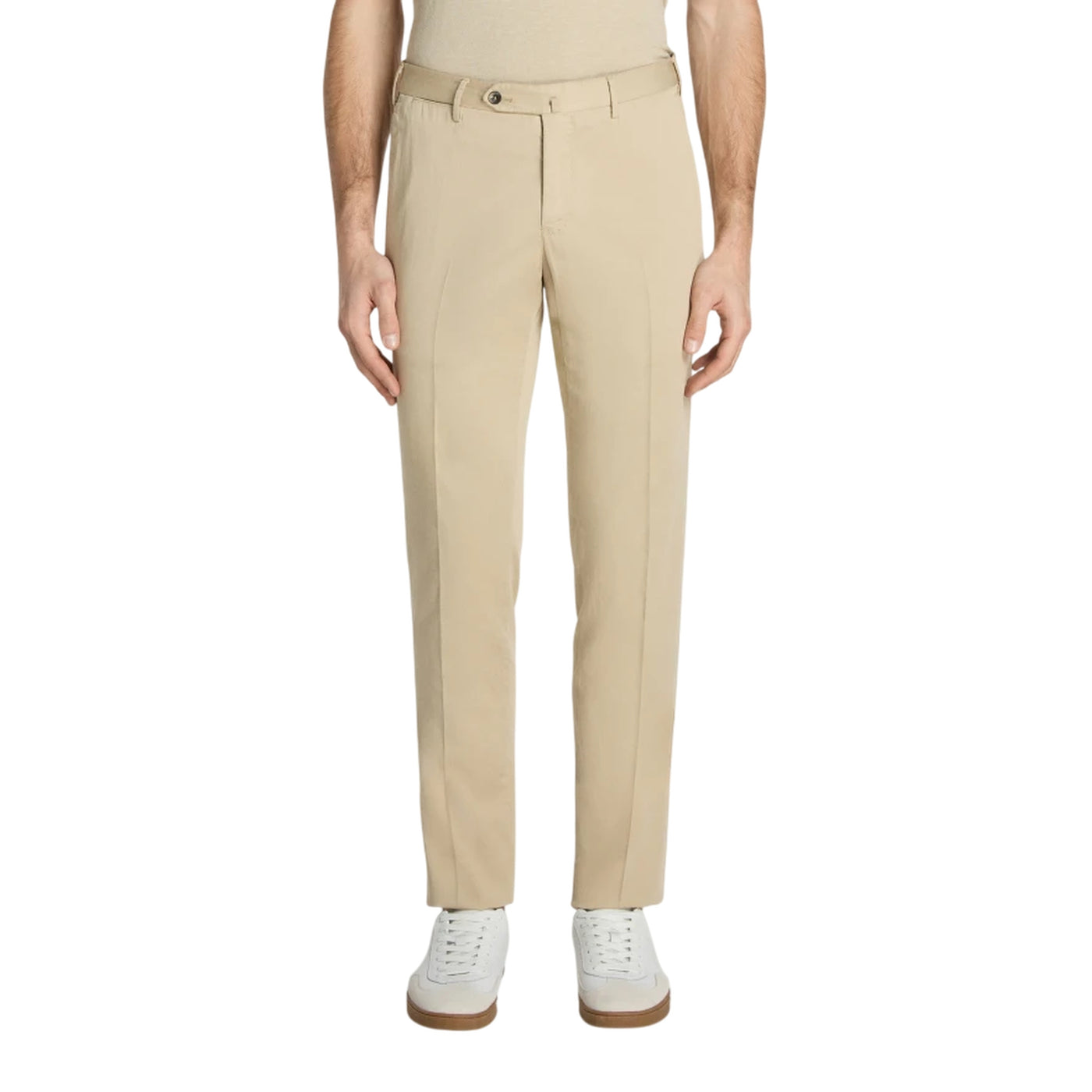 Pantaloni Uomo Slim in silkochino Beige modello frontale