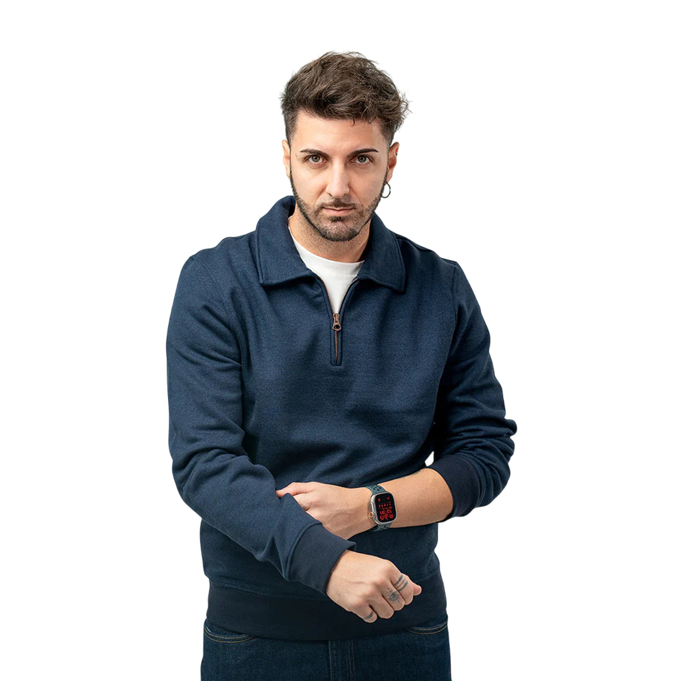 Felpa Uomo con zip a 1/4 Navy