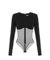 Body Donna Nero con inserti in tulle e zip