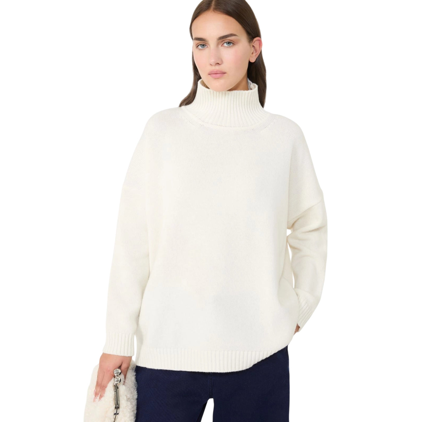 Maglia Donna a collo alto Bianco modella frontale