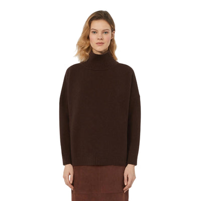 Maglia Donna a collo alto Marrone modella  frontale