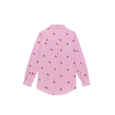 Camicia Donna Brigitte a righe rosa con fragole retro