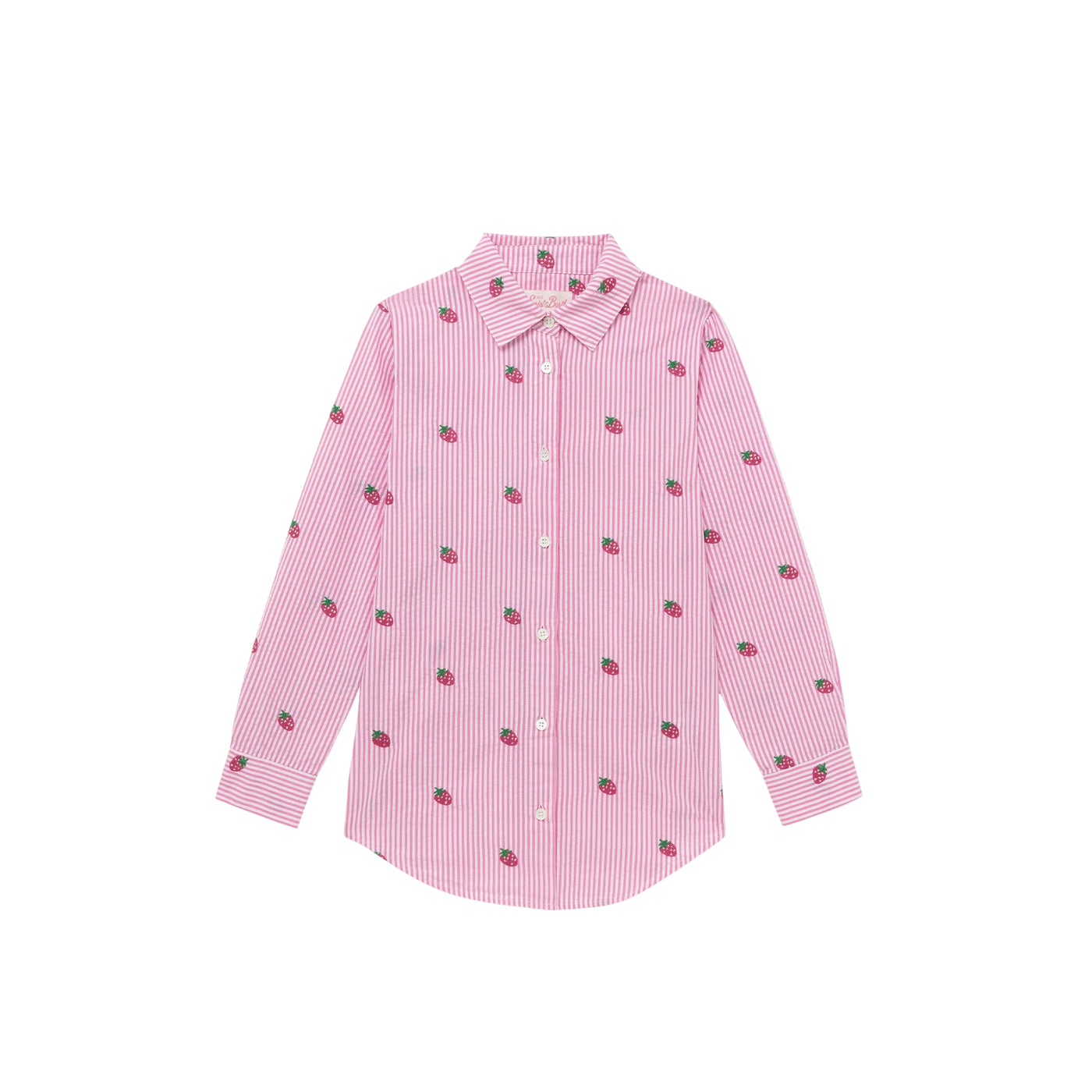 Camicia Donna Brigitte a righe rosa con fragole