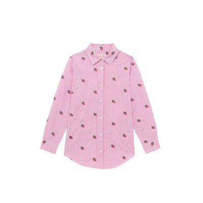 Camicia Donna Brigitte a righe rosa con fragole