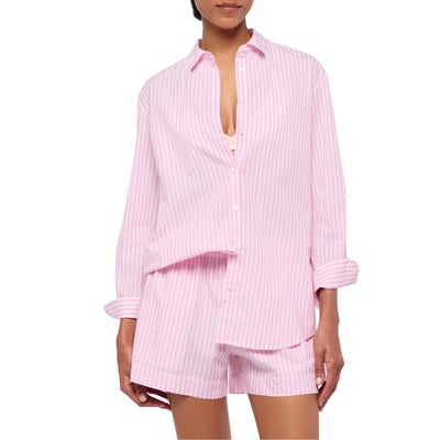 Camicia Donna Brigitte a righe con ricamo modella frontale
