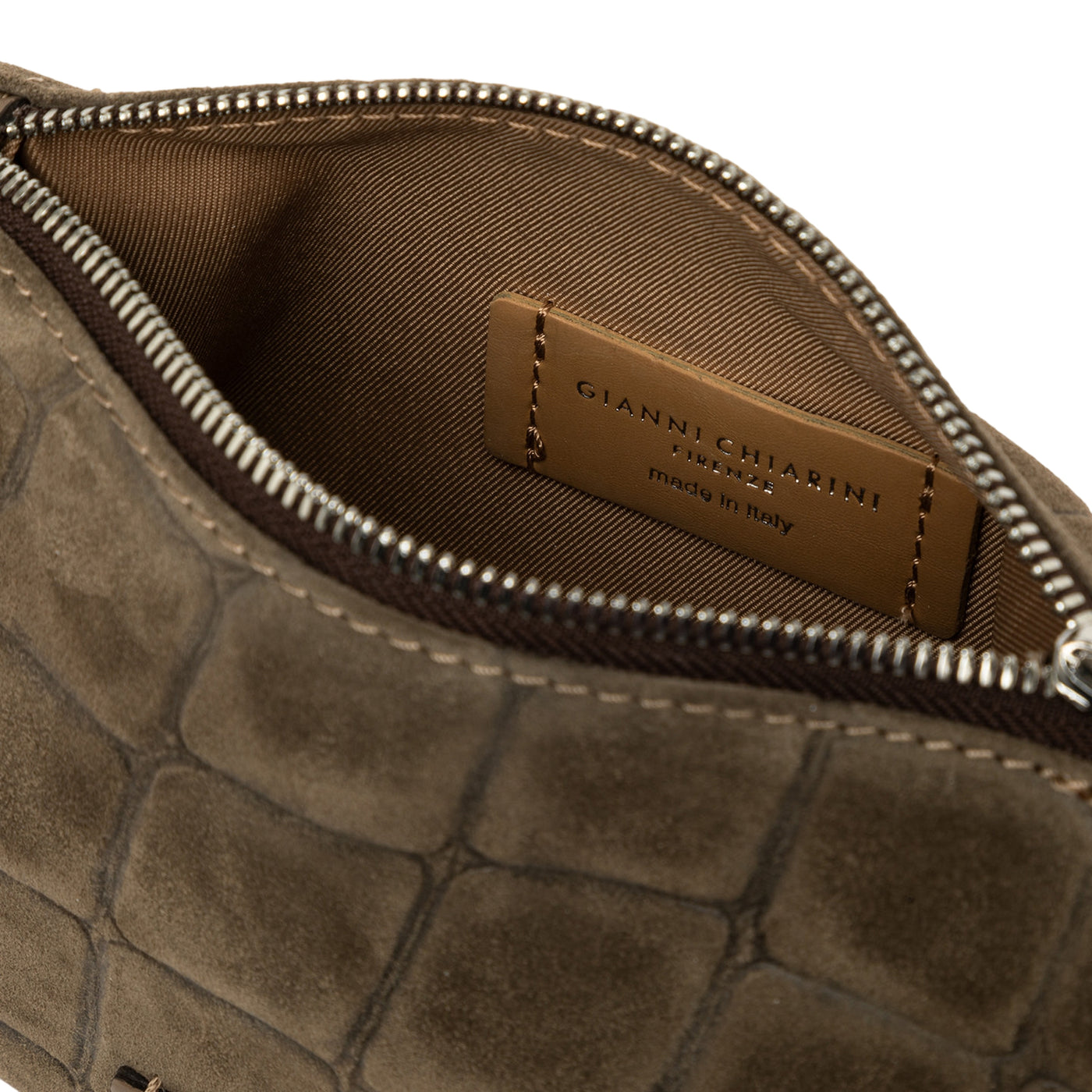 Borsa Donna Nora Pouch effetto cocco Verde oliva dettaglio zip