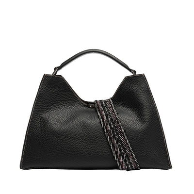Borsa Donna trapezoidale in pelle nera retro