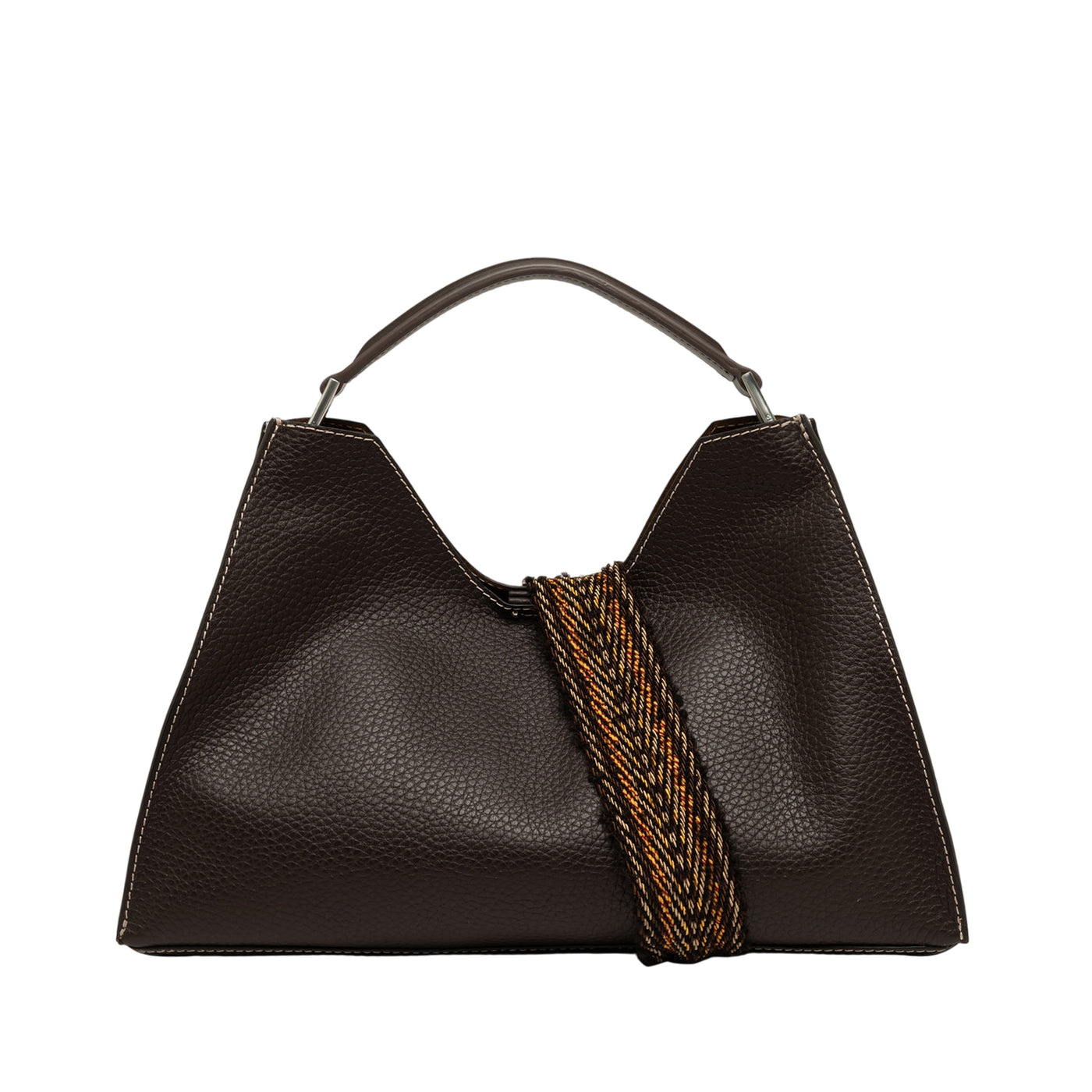 Borsa Donna trapezoidale in pelle marrone scuro retro