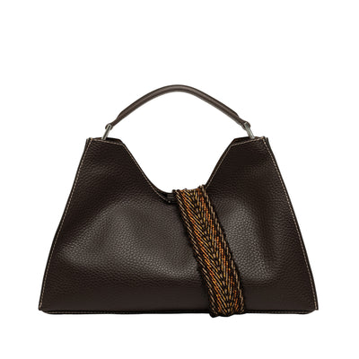 Borsa Donna trapezoidale in pelle marrone scuro retro