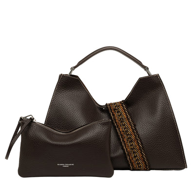 Borsa Donna trapezoidale in pelle marrone scuro