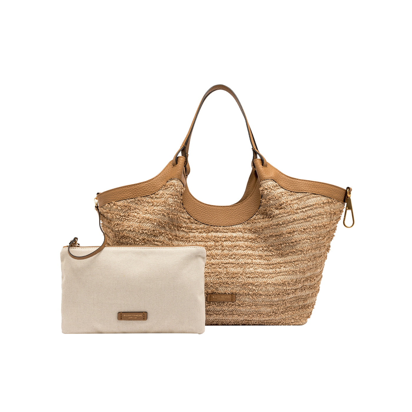 Borsa Donna Dua Beige, in paglia, con pochette 