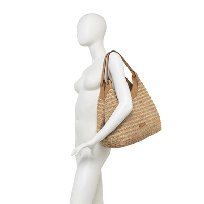 Borsa Donna Dua Beige, in paglia, con pochette 