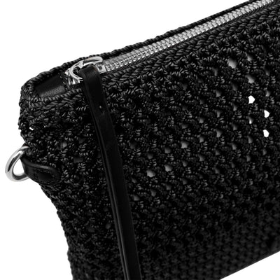 Borsa da Donna a tracolla Victoria traforata nero dettaglio zip
