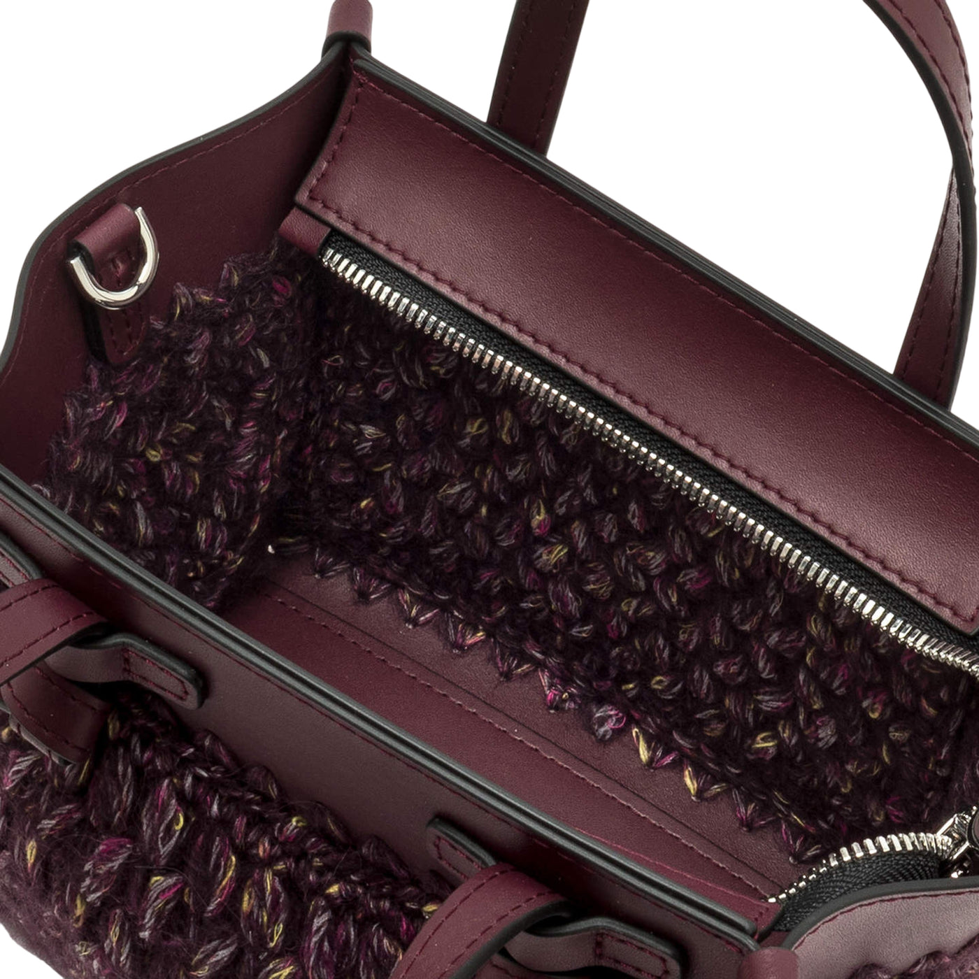 Borsa a mano Donna piccola in tessuto di lana Bordeaux interno