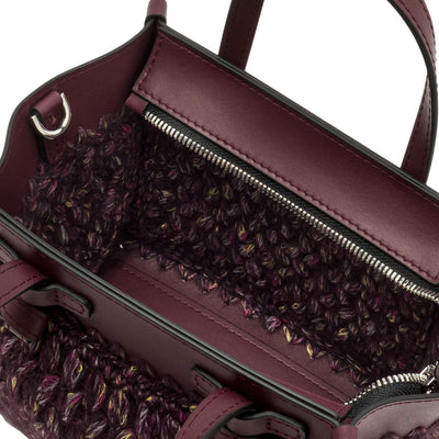 Borsa a mano Donna piccola in tessuto di lana Bordeaux interno