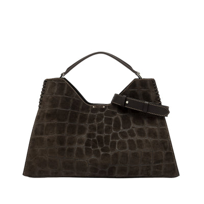 Borsa Donna  scamosciata a trapezio con stampa cocco