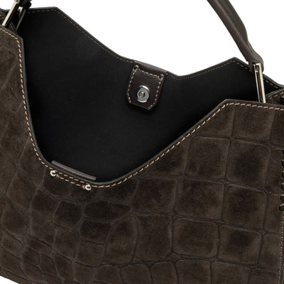 Borsa Donna  scamosciata a trapezio con stampa cocco dettaglio chiusura